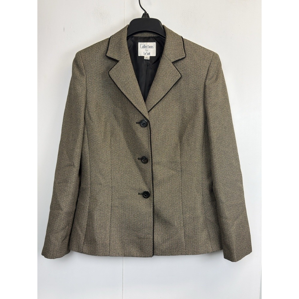 Le Suit Blazer Suit Career Coat Womens Size 8 Gold/Black Lined 3 Button Business